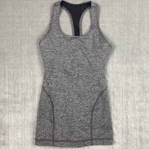 Lululemon‎ Power Up Tank II Womens Size 4 Heathered Deep Coal Yoga Shelf Bra